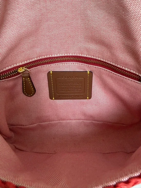 Coach Straw Soft Tabby Shoulder Crossbody Bag Red Orange Black Brass Woven CA032 - Picture 13 of 16